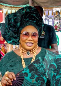 Iyalode Folashade Ashabi Kasali in green traditional attire