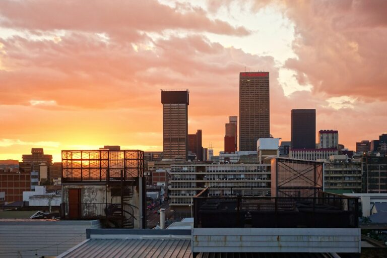 Johannesburg skyline in South Africa at dawn