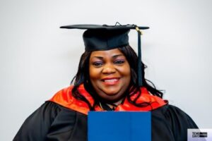 Omobolanle Olatishe, founder of Alexes Promotions, pictured in academic dress