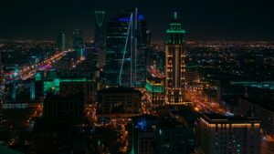 Riyadh skyline illuminated at night