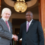 US Ambassador Leo Brent Bozell III with South African President Cyril Ramaphosa during a diplomatic meeting in 2026.