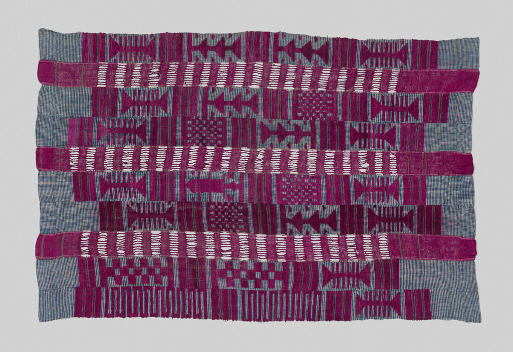 Nineteenth-century Yoruba aṣọ òkè wrapper woven in cotton and silk