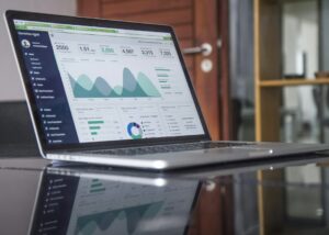 Business professional reviewing digital marketing analytics on a laptop