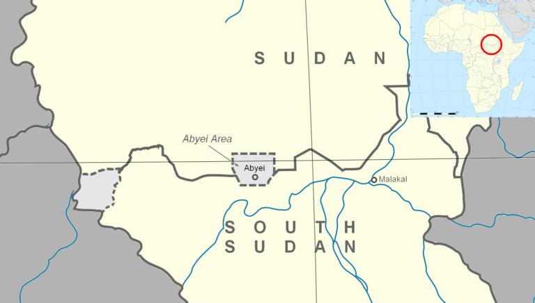 Historical location map of the disputed Abyei area between Sudan and South Sudan