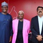 Archive photograph: Gbenga Adebayo, Rimini Makama and Airtel Nigeria chief executive Dinesh Balsingh at Airtel headquarters on 21 October 2026.