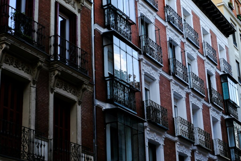 Apartment buildings with balconies in a Spanish city