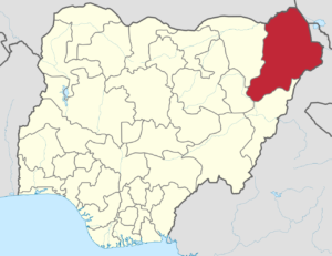 Map of Nigeria highlighting Borno State in the north-east