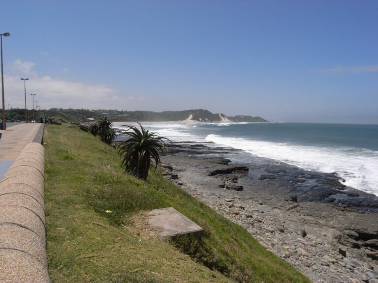 Archival beach view in East London, South Africa; not the shark attack scene