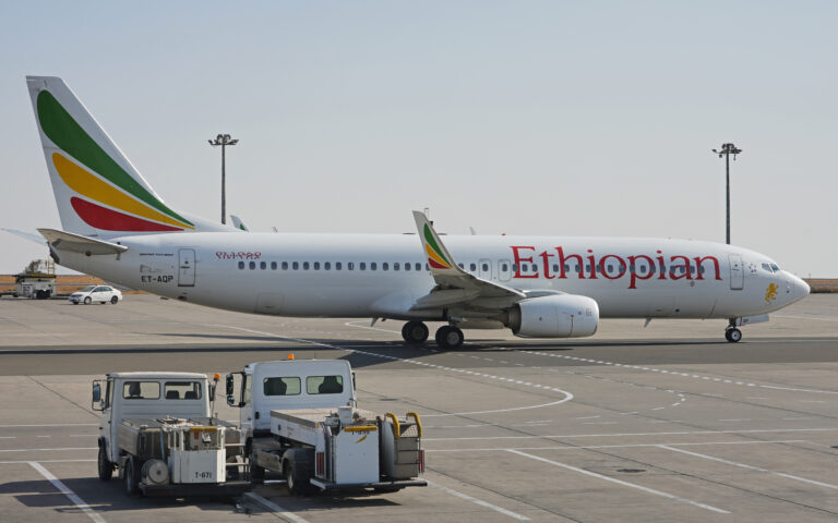 Ethiopian Airlines Boeing 737-800 ET-AQP at Addis Ababa in January 2018; archive illustration, not the Accra service