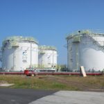 Large industrial storage tanks used for petroleum products