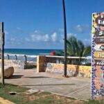 La Pared Beach promenade and mosaic sign in Luquillo, Puerto Rico, photographed in August 2020.
