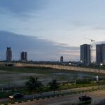 Road and city buildings in Lagos, Nigeria