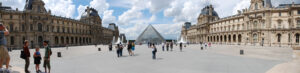 Archive view of the Louvre courtyard and glass pyramid in Paris, photographed on 16 May 2008.