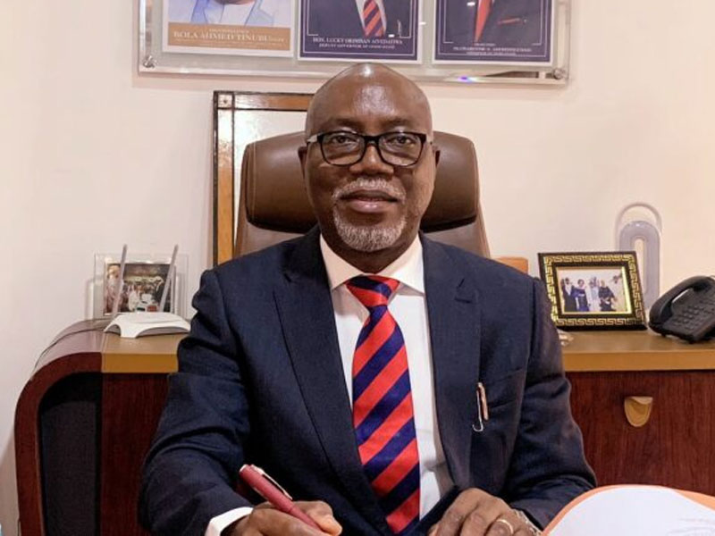Ondo State Governor Lucky Aiyedatiwa seated in his office in April 2025