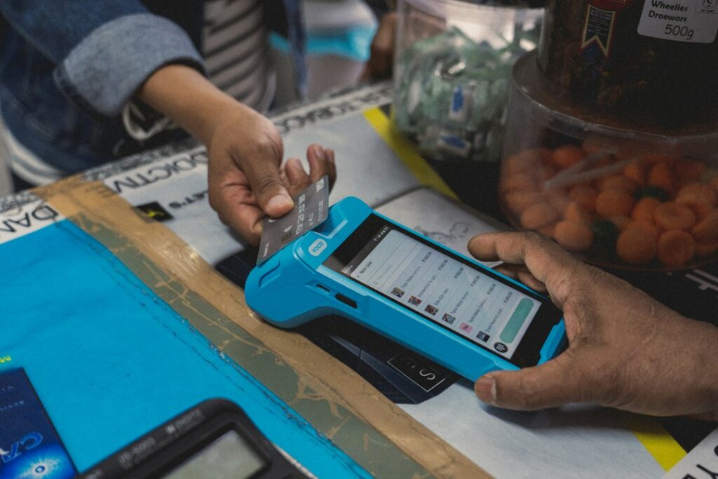 A card payment terminal processing a digital transaction in Africa