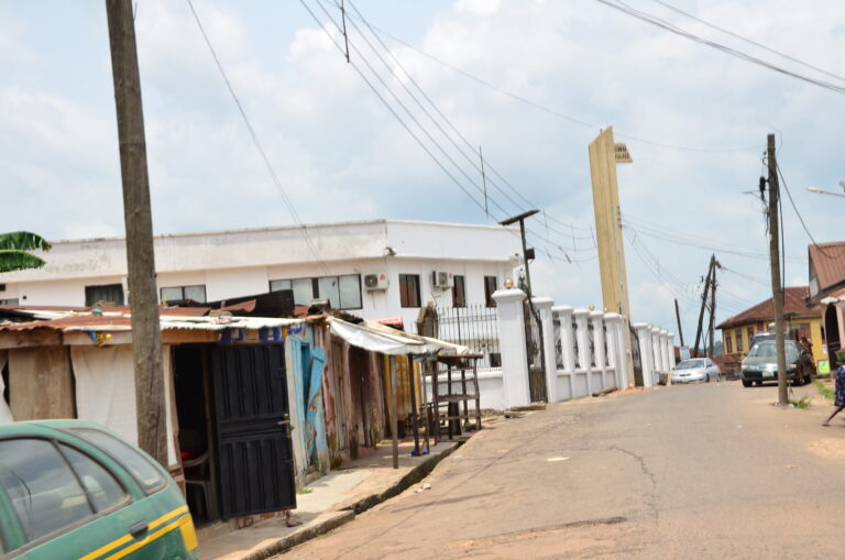 Exterior of the Olowu Palace and adjoining street in Abeokuta, photographed on 25 September 2019; archive location photograph, not the November youth-club launch