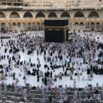 Pilgrims gathered around the Kaaba at Masjid al-Haram in Mecca