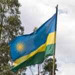 Rwandan flag flying outdoors, photographed on 24 February 2008. Archive illustration.