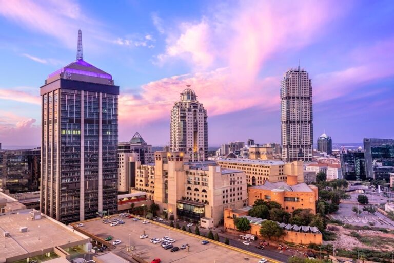 Sandton skyline in South Africa, photographed on 24 August 2023. Archive photograph.