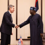 President Bola Tinubu shaking hands with Antony Blinken in Abuja in an archive photograph from 23 January 2024.