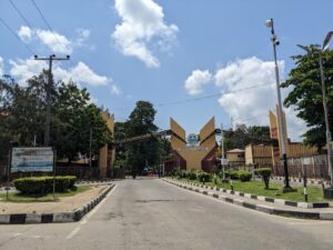 Main gate of the University of Lagos in Akoka, photographed on 14 May 2025, used as an archival campus illustration.
