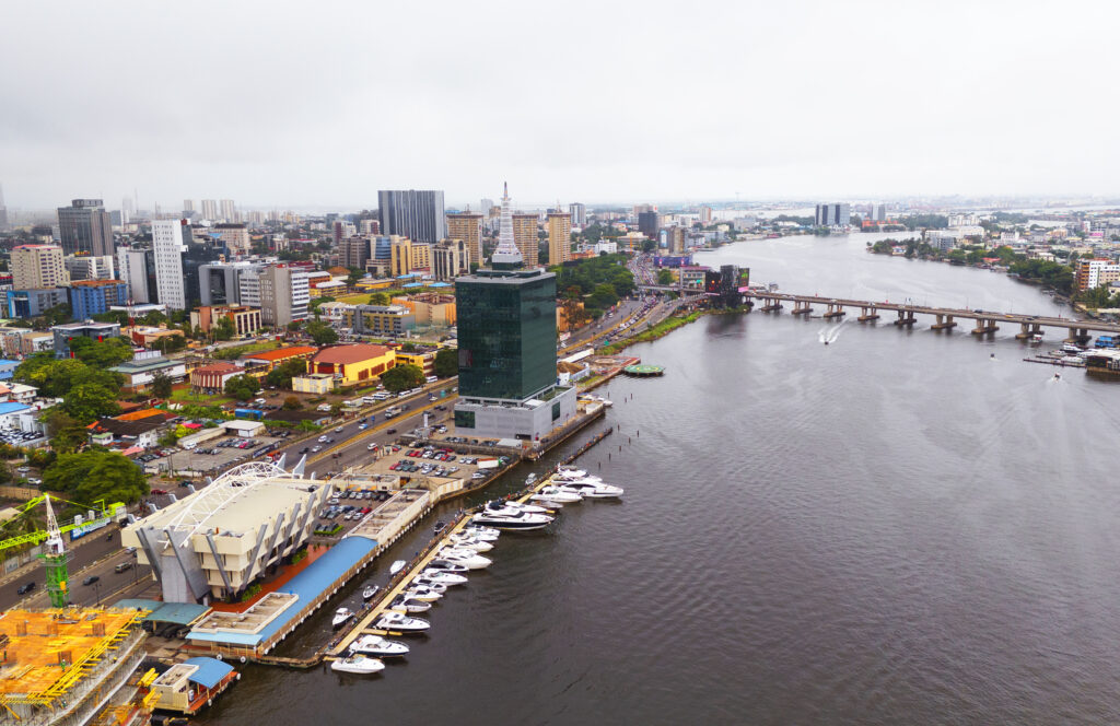 Archive aerial view of Victoria Island, Lagos, 12 September 2024; not the YoruBuddy exhibition or its artwork